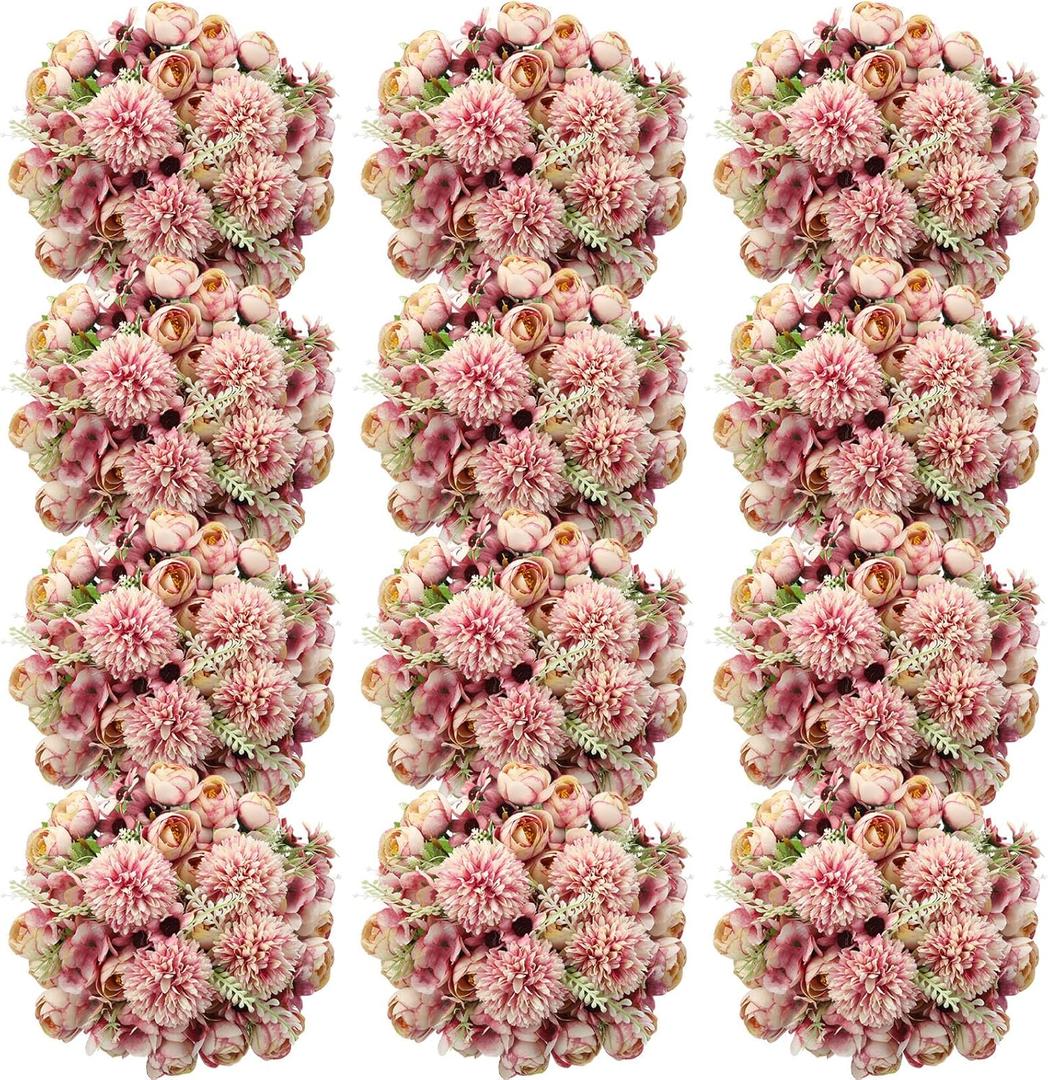 Tigeen 12 Bundles Peonies Artificial Flowers Faux Roses Silk Flowers Hydrangea Artificial Bouquet for Wedding Table Centerpiece Floral Vase Home Office Bridal Decor (Fuchsia)