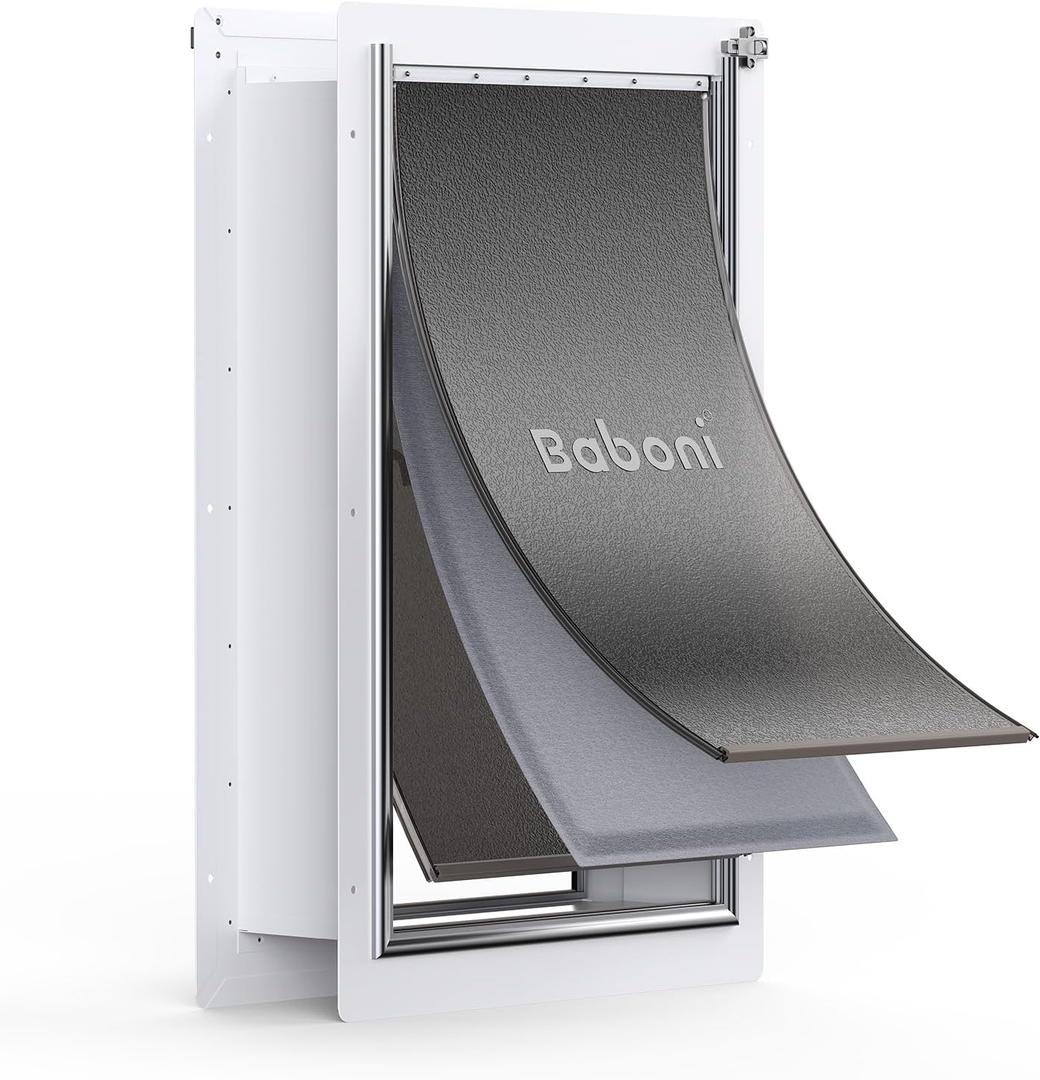 Baboni Pet Door for Wall,3-Flap,Steel Frame and Telescoping Tunnel, Aluminum Lock, Double Flap Dog Door and Cat Door, Strong and Durable (Pets Up to 220 Lb) -X-Large