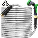 100FT Metal Garden Hose 304 Stainless Steel Flexible Water Hose  No Kink & Tangle Heavy Duty Pipe with Nozzle, Durable 3/4 Metal Fittings and Valve  Rust Proof Puncture Proof for Yard Lawn
