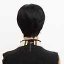 MOONSHOW Short Wigs for Black Women Black Pixie Cut Wig Short Layered Pixie Wigs for Black Women Natural Straight Wig with Bangs Synthetic Straight 1B Wig