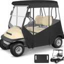 2 Passenger Golf Cart Enclosure for Club Car Precedent 2-Seater No Windshield Curtain 3-Sided Clear Windows Roll-up Door Mirror Zipper Waterproof Transparent Driving Rain Cover Black (with Seat Towel)