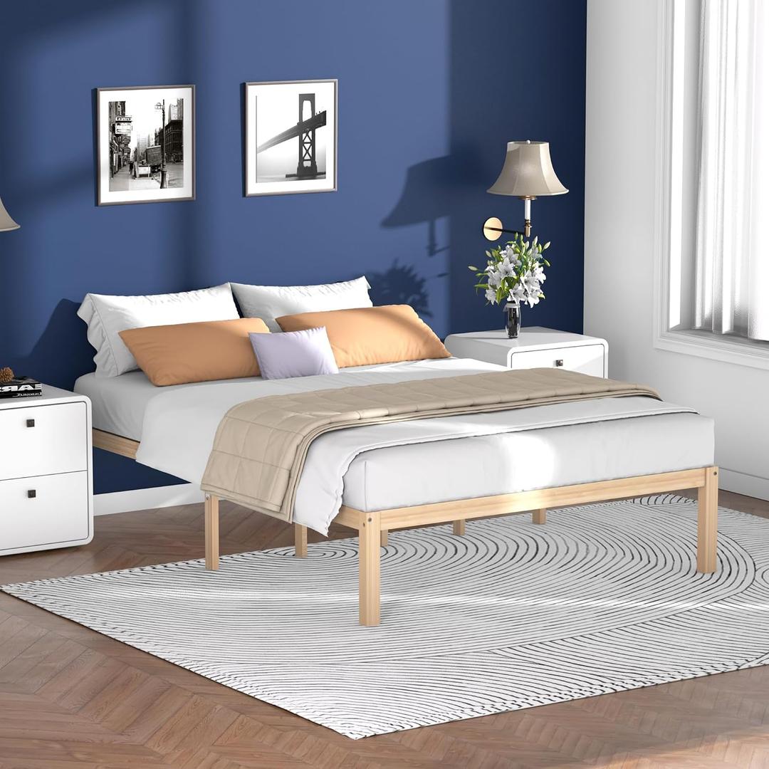 Bamboo Wood Bed Frame 14 Inch Full Size Platform Bed with Non-Slip Slats Support, No Box Spring Needed, Smooth Finish Bed with Under Bed Storage for Bedroom, Dorm, Hotel, Natural