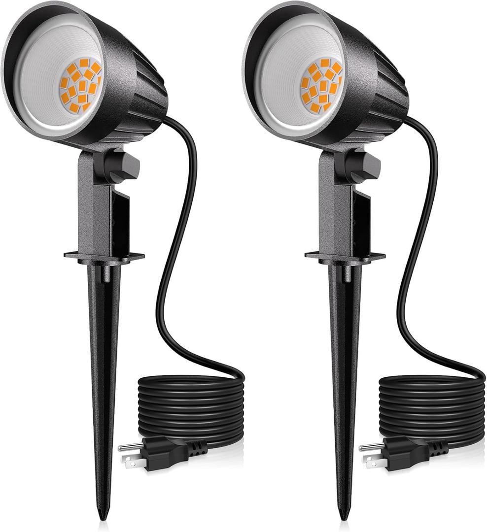 MEIKEE 12W Landscape Lighting, 120V 2700K Warm White LED Garden Lights, IP66 Waterproof Outdoor Landscape Spot Lights with US Plug for Wall Tree Fence Yard Path (2 Pack)
