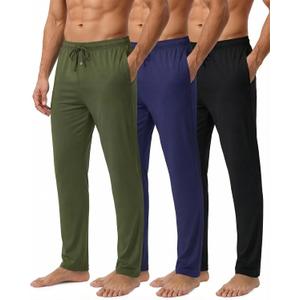 Real Essentials 3 Pack: Men's Cotton Pajama Pants Soft PJ Lounge Bottoms Loungewear Elastic Waist Pockets (3XL)