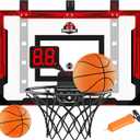 24" x 16" Indoor Large Basketball Hoop Toy - Upgraded Adjustable Height Basketball Hoop Over The Door with Scoreboard/2 Balls, Basketball Toys Christmas Birthday Gifts for Kids & Adults(Red)