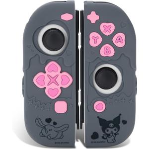 Kuitmor Silicone Protective Shell Compatible with Joy con of Switch 2017/OLED, Soft Silicone Cover Case, Anti-Scratch Protective Case for Switch 1/OLED Controllers (Black Kuromi)