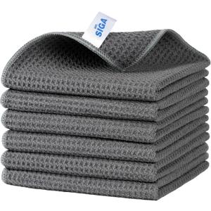 MR.SIGA Waffle Pattern Cleaning Cloths, Reusable Absorbent Microfiber Cleaning Cloths, Lint Free Microfiber Kitchen Towels, 6 Pack, Gray, 12.6 x 12.6 inch