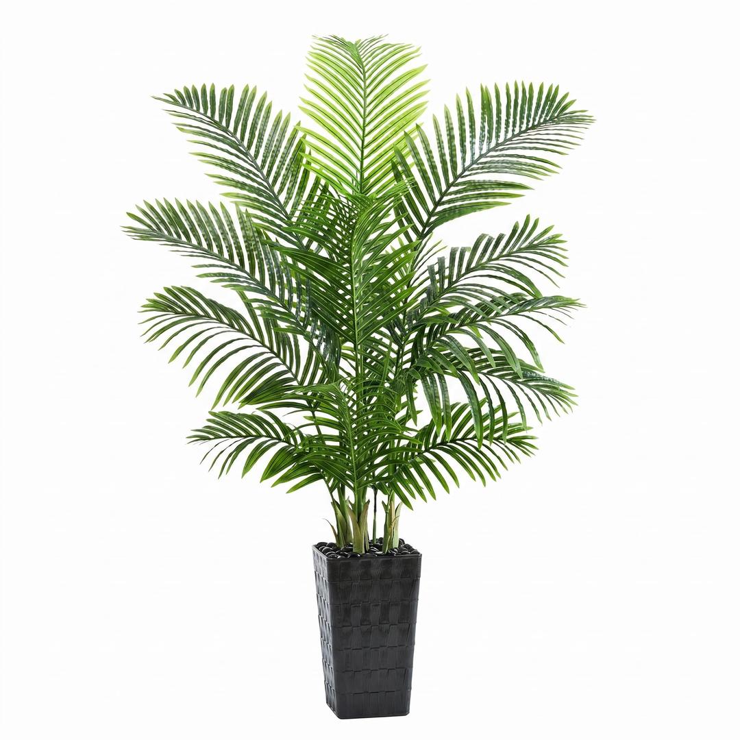 Artificial Palm Tree 5FT - Tall Fake Tree with Black Taper Planter & Pebbles, UV Resistant for Indoor & Outdoor, Large Potted Faux Plant, Tropical Areca Floor Plant for Living Room, Office, Home Decor