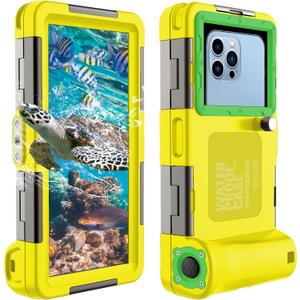Underwater Snorkeling Diving Phone Case for iPhone 16/15/14/13/12/11 Pro Max/XR/X Galaxy S24/S23/S22/S21 Professional Universal Waterproof Case for Snorkeling Scuba Dive Photo Video, Yellow