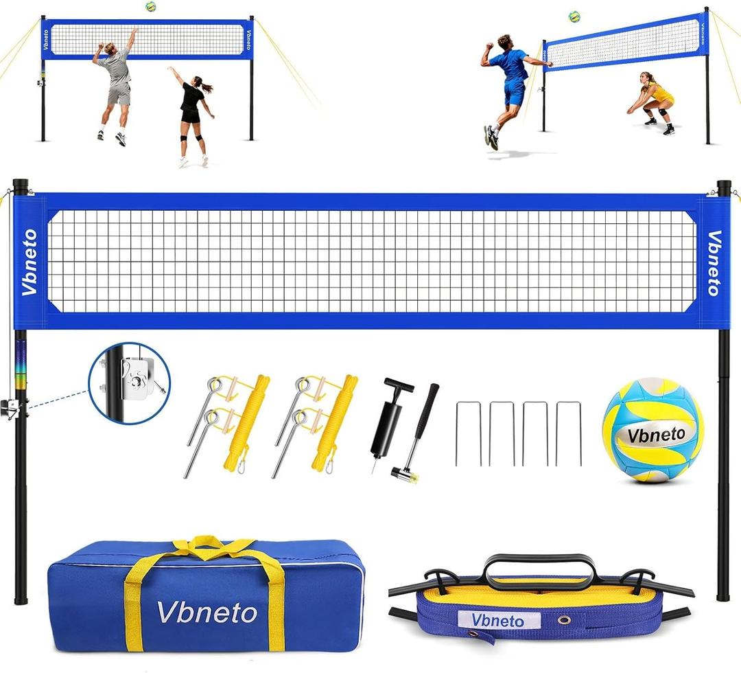 Volleyball Net for Backyard, Anti-Sag Heavy Duty Adjustable Outdoor Net with Winch System, Beach Volleyball Set with Ball and Carry Bag