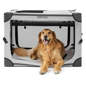 EHEYCIGA Collapsible Dog Crate 36 Inches, Portable Travel Crate for Large Dogs, Soft Foldable Pet Kennel with 4-Door Mesh Windows Indoor & Outdoor, Grey