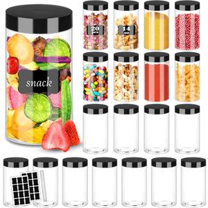 Hajoyful Plastic Jars with Lids 20Pcs 14 oz Clear Plastic Slime Storage Jars Containers with Airtight Leak Proof Black Plastic Screw On Lids Cylinder Clear Round Jar Food Grade Durable PET Jar