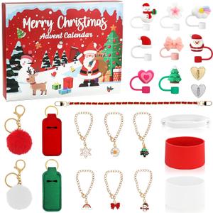 2025 Advent Calendar 24-Day Christmas Countdown Calendars, Including Water Bottle Handle, Silicone Boots, 10 mm Straw Cover Topper Cap, Suitable for Girls Adults as Christmas New Year Surprise Gift