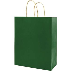 Bagmad 50 Pack 5.25x3.25x8 Inch Small Brown Paper Gift Bags with Handles Bulk, Kraft Paper Bags for Party Favors Grocery Retail Shopping Wedding Craft Cub Sacks (Green)