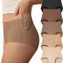 SHARICCA Seamless High Waisted Underwear for Women No Show Full Coverage Panties Nuage Microfiber Briefs Pack (Small, 5p - Soft Browns & Nudes)