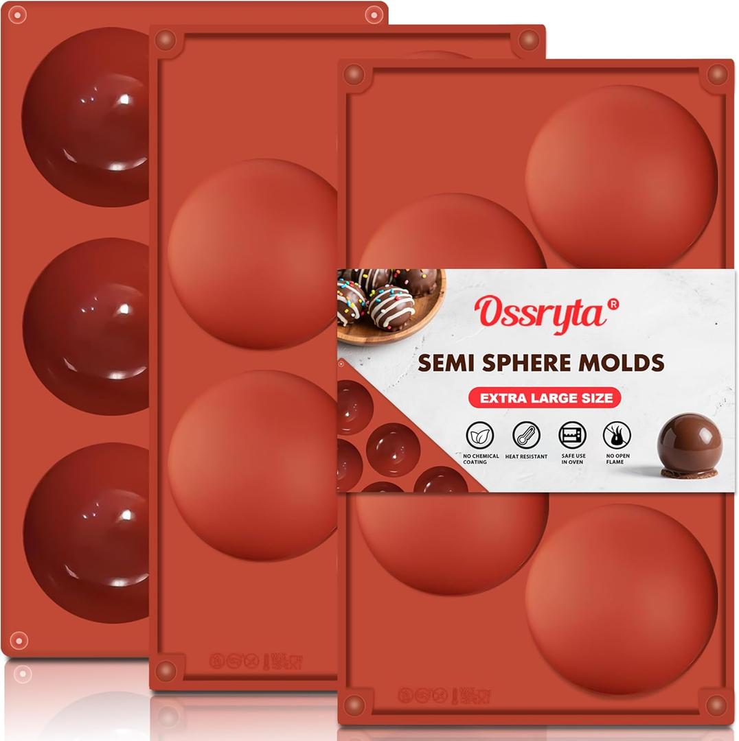 5-Cavity Extra Large Semi-Sphere Silicone Molds - Half Sphere Bakings Mold for Chocolate Bombs, Dome Cakes, Candy, Jelly & Mousse - Reusable Non-Stick Chocolate Mold Set (3 Pack)