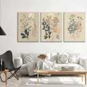 3 Pcs Vintage Botanical Wall Art Nature Floral Plants Wall Decor Daisies Dandelion Wildflower Posters Pictures Watercolor Rustic Farmhouse Canvas Prints Boho Neutral Paintings For Living Room Framed