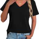 GKBK Womens T Shirts V Neck Short Sleeve Cotton Tops Summer Curved Hem Trendy Basic Tee Shirt (Black, M)