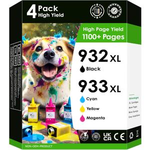 Compatible Ink Cartridge Replacement for HP 933XL 932XL 933 932 XL for OfficeJet 6600 6700 7610 7612 7510 7110 6100 Printer(Black Cyan Magenta Yellow) 4 Packs