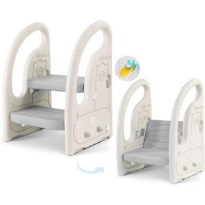 Onasti Toddler Step Stool for Bathroom Sink, Adjustable 2 Step Stop for Kids with Handles, Toilet Stool Potty Training, Plastic Ladder Toddler Helper Stool for Bedroom Kitchen Counter Grey White