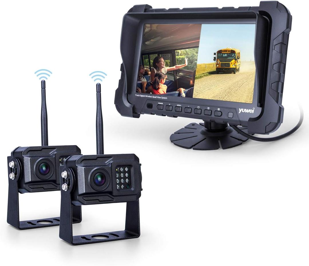 Digital Wireless Backup Camera System,YW-77214 Dual HD 720P Camera Wireless Reverse System with Night Vision and Wide Viewing Angles, 7inch Wireless Monitor Split Screen for Trailer, RVs, Ca