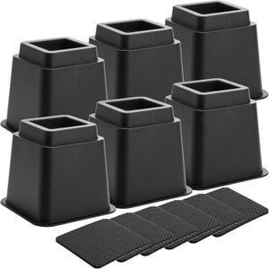 Okllen 6 Pack Bed Furniture Risers, 5 Inch Heavy Duty Couch Lifts with Anti-Slip Pads, Black Furniture Frame Lifts for Bed, Table, Sofa, Chair, Premium ABS Plastic, Support up to 3000 Lbs