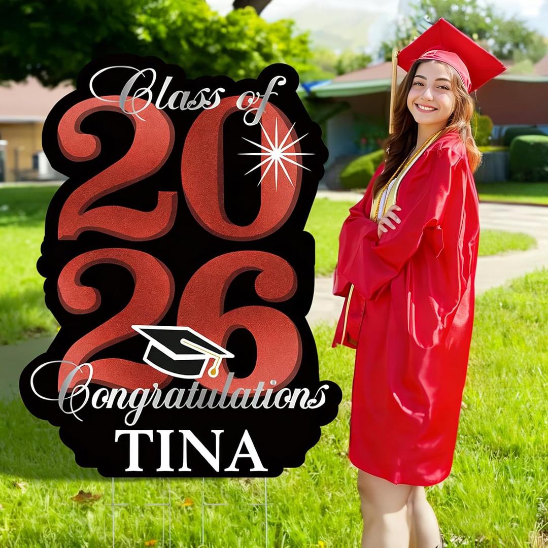 2026 Graduation Yard Sign Decoration,40 Inch Glitter Congrats Graduation Lawn Yard Signs with Stakes for Outdoor Large Waterproof Personalized Congrats Graduation Party Decoration Class of 2026Red