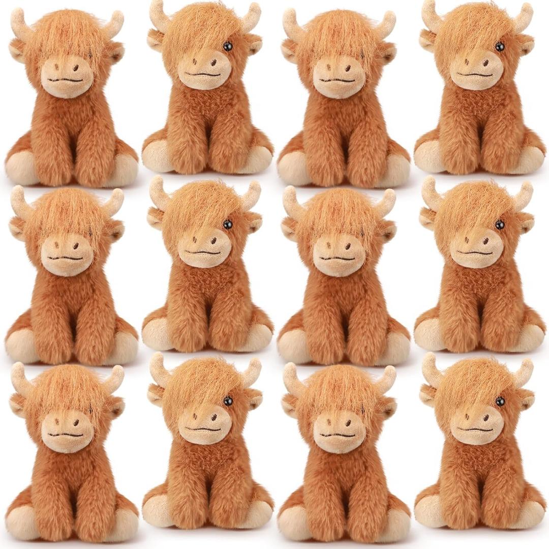 12 Pcs Stuffed Animal Stuffed Plush Toys 6 inch Realistic Soft Decor Doll for Stress Relief Boys Girls Birthday Favors Gifts Forest Party Decor (Highland Cows)