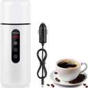 Car Electric Kettle,Portable Travel Kettle,12V/24V Car Coffee Warmer,420ML Hot Water Heater with Built-in Magnetic Induction Stirring,Small Mini Hot Water Boiler for Tea Coffee Milk (White)