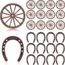 Junkin 48 Pcs Western Theme Party Decorations Mini Horseshoes Wagon Wheel Crafts Western Table Centerpieces Lucky Horseshoe for Wedding Party Favors Supplies Cowboy Cowgirl Birthday Decoration