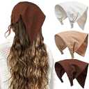 Floral Hair Scarf Headbands for Women Boho Bandanas for Women Triangle Kerchief Solid Color Hair Bands Vintage Head Scarf (Beige+Coffee+Brown)