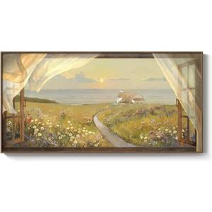 Extra Large Vintage Framed Canvas Wall Art for Living Room - Window Landscape Farmhouse Artwork Prints Nature Scenery Warm Sunset Wildflower Coastal Retro Rustic Painting Pictures for Bedroom 30x60 In Extra Large Vintage Framed Canvas Wall Art for Living Room - Window Landscape Farmhouse Artwork Prints Nature Scenery Warm Sunset Wildflower Coastal Retro Rustic Painting Pictures for Bedroom 30x60 In