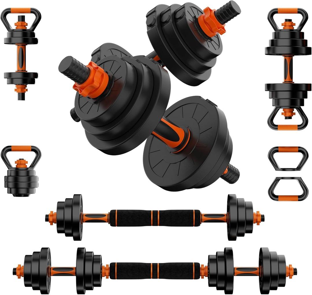 VTORY Adjustable Dumbbell Set, 90lb Free Weights Dumbbells Set, 4 in1 Dumbbells Set Barbells, Kettlebells, Push-Up Stands Weight Set, Non Slip Grip, Ergonomic Design, Weight Set for Home Gym, Set of 2