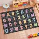 Dunzy 4.92 x 7.55 ft Classroom Rug Composition Notebook Alphabet Rug Pastel Back to School Reading Calming Corner Decor Composition Carpet for Teaching and Playroom