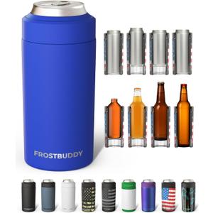 Frost Buddy Universal Can Cooler - Fits All - For Regular 12 & 16 oz or Slim-Size Bottles - Insulated Double-Walled Stainless Steel (Royal)