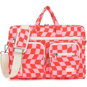 canvaslife 15-15.6 inch Laptop Shoulder Bag, for MacBook Pro 16, Hp Lenovo Dell 14 inch Waterproof Messenger Bag Case Sleeve (New Pink check)