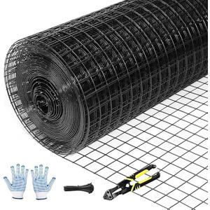 Tongmo 16" x 100' Black Hardware Cloth, 1inch Mesh Chicken Wire Fence, 19 Gauge Vinyl Coated Wire and Welded Wire Roll,Garden Fence, Poultry Netting for Rabbit/Duck/Chicken Coop