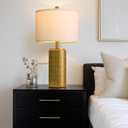 PoKat 23" Brass Gold Ceramic Table Lamps for Living Room, Retro Warm Gold Lamps for Night Stands, Vintage Bronze Decorative Lamps for Bedroom, Antique Gold Brown Nightstand Lamps for Home Decor