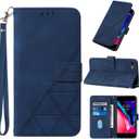 for iPhone SE 2022/SE 2020 Case Wallet,for iPhone 8/7/6/6S Case,[Kickstand][Wrist Strap][Card Holder Slots] PU Leather Protective Folio Flip Cover (Blue)