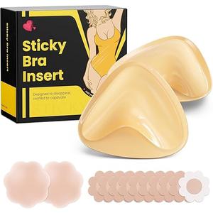 DesirTop Double Sided Sticky Bra Push Up, Invisible Bra Pad Inserts for Large Breasts, Adhesive Bra for Bikini Swimsuit (Beige, Medium)