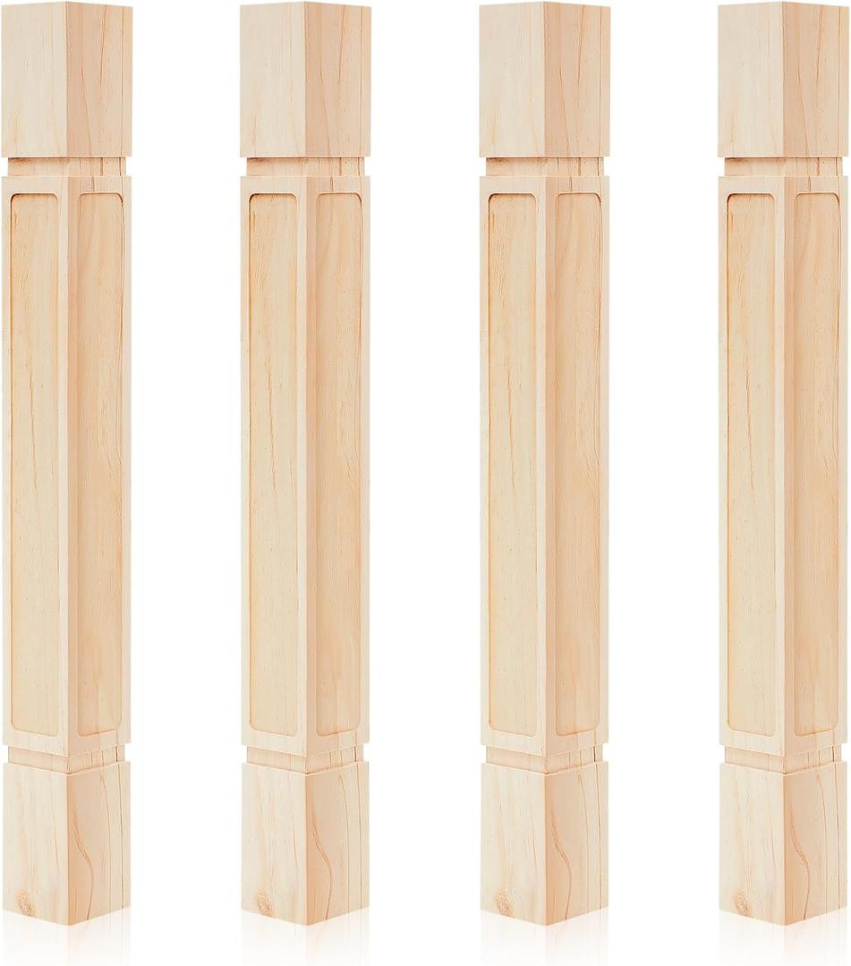 Threehoney 4 Pcs Farmhouse Table Legs, 35.5" x3.5'' Pine Dining Table Legs for Furniture Unfinished Wooden Furniture Dining Cottage Bench Coffee for DIY(Raised Panel)