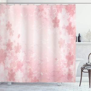 Ambesonne Nature Shower Curtain, Cherry Blossoms Pattern in Shabby Form Style Flourish Themed Fashionable Artwork Print, Cloth Fabric Bathroom Decor Set with Hooks, 69" W x 75" L, Pink