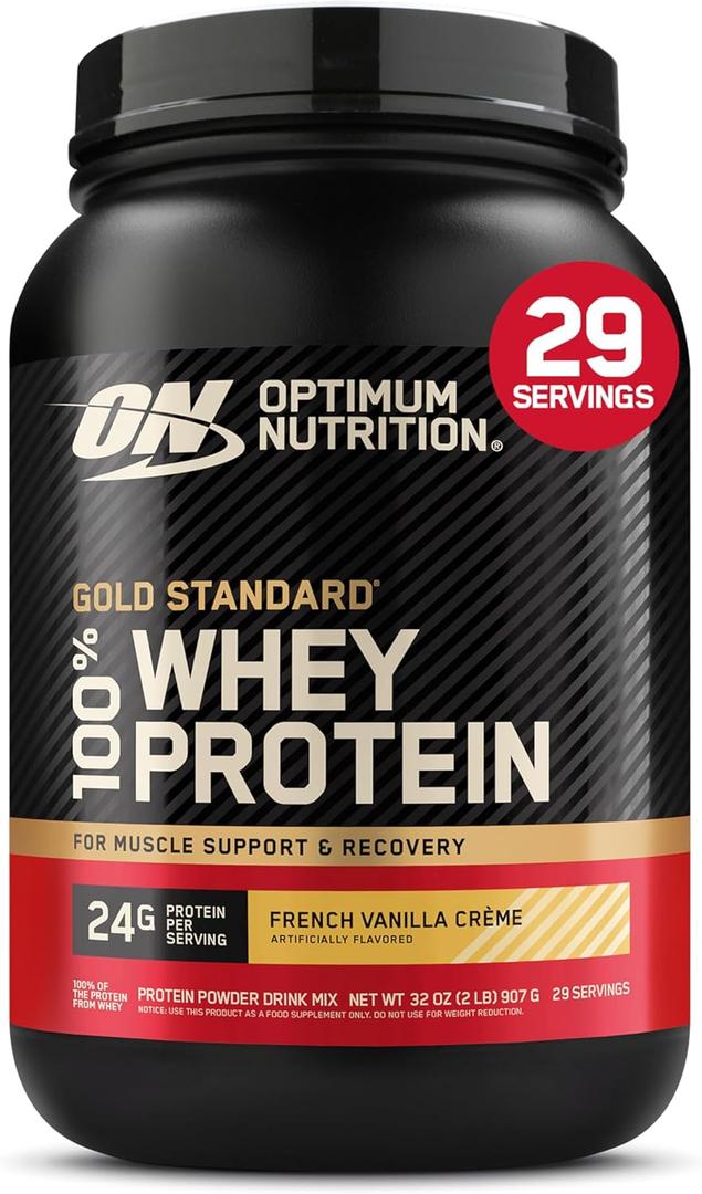 Optimum Nutrition Gold Standard Whey Protein, French Vanilla Crème, 2 LB
24g of 100% Whey Protein Powder Per Serving, with BCAAs, Gluten Free, Banned Substance Tested, Easy Mixing, Muscle Support