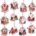 Funtery 12 Pcs Gingerbread House Ornaments for Christmas Tree Gingerbread Christmas Decor with Rope Xmas Hanging Ornaments for Tree Holiday Party New Year Home Decorations (Elegant Style)