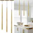 3 Pack Modern Brass Gold Pendant Lights, 27.5" Contemporary Tube Tapered Cylinder Hanging Light Fixture with Dimmable 4000K LED for Kitchen Island, Dining Room, Bar, Bathroom