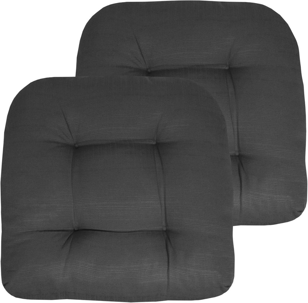 Sweet Home Collection Patio Cushions Outdoor Chair Pads Premium Comfortable Thick Fiber Fill Tufted 19" x 19" Seat Cover, 2 Count (Pack of 1), Charcoal