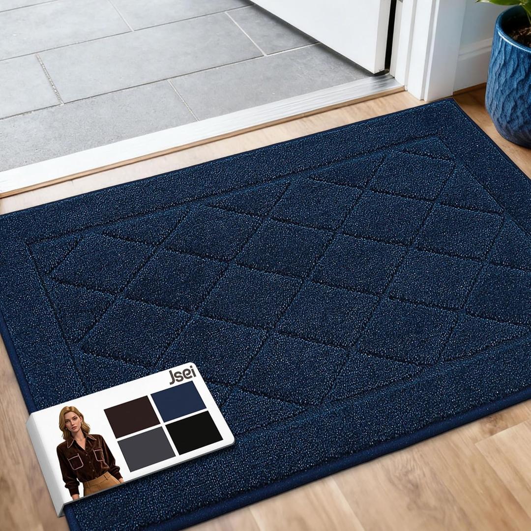 JSEI Dirt Trapper Door Mat 24"x36", Non-Slip Washable Entryway Mats, Dog Door Mat, Stain Resistant and Absorbent Floor Mats, Low Profile Welcome Mat for Front Back Door, Navy Blue