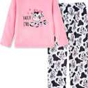 Funnycokid Girls Fleece Pajamas Set Kids Soft Flannel Pjs Pullover Top Pants Loungewear Size 7-14 (Pink)