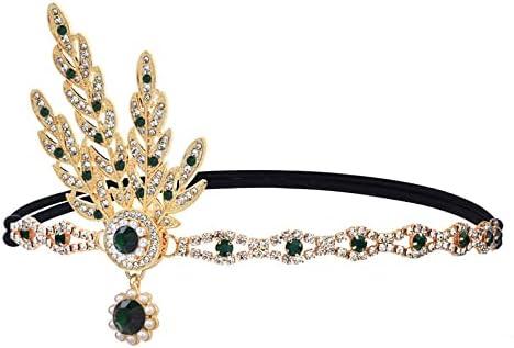 YEMYIQZ 1920s Flapper Headband Leaf Great Headpiece Tassel Roaring 20s Crystal Head Chain Wedding Bride for Women