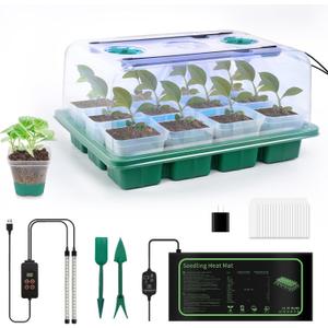 joyhalo 12 Cell Seed Starter Kit with Grow Light and Graphene Heating Mat, Reusable Seed Starter Tray with Higher 4.7Humidity Domes and Large Clear Silicone Base Nursery Pots